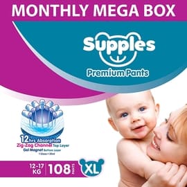 Supples Baby Diaper Pants, Monthly Mega-Box, X-Large, 108 Count Supples Baby Diaper Pants, Monthly Mega-Box, X-Large, 108 Count